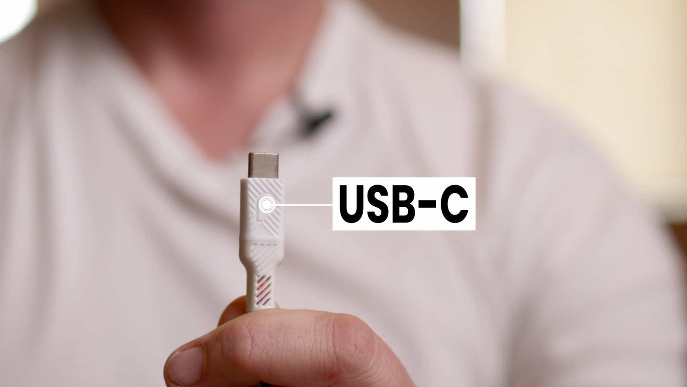 USB-C end of a USB-C to lightning cable